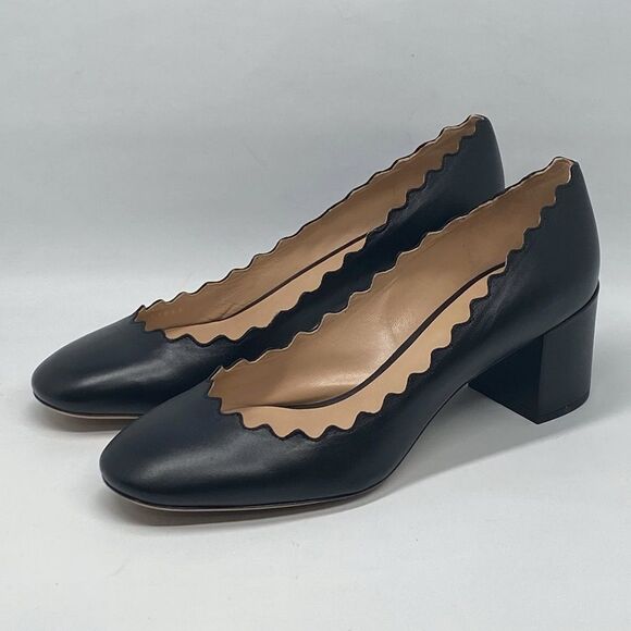 Chloe Lauren Scalloped Block Heel Pumps size 37 - Picture 6 of 15